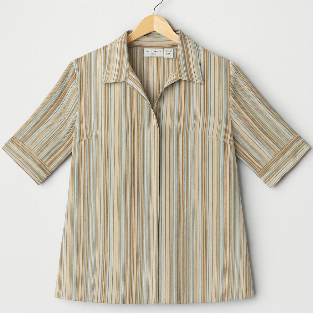 Covington Plus Size 20W Striped Button Front Blouse 3/4 Sleeve Career Top